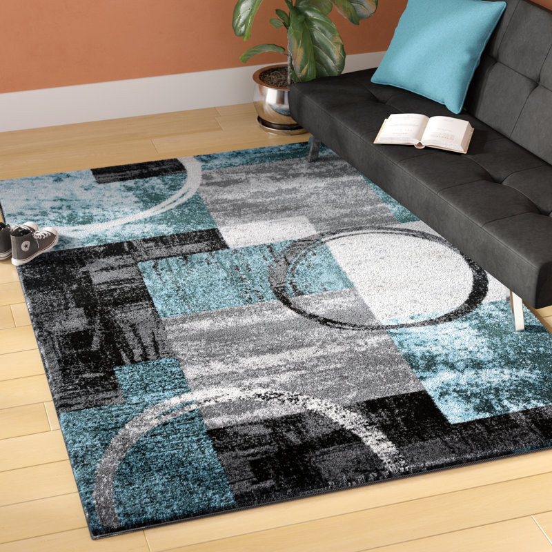 Wrought Studio Fanton Abstract Machine Woven Area Rug in Blue/Gray